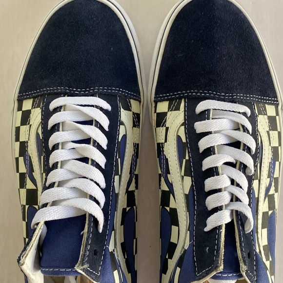 Vans Men's Old Skool Navy Blue and White Checker Flame Sneakers #500714 Size 11 - Picture 7 of 7
